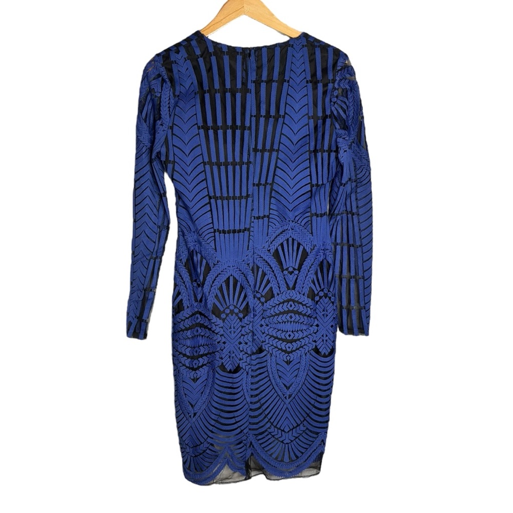 Lavish Alice Dress Black Blue Long Sleeve women’s size 14 mesh patterned - Picture 4 of 7